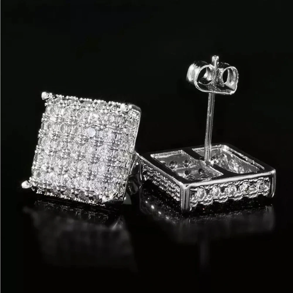 Sterling Silver Square CZ Stud Earrings